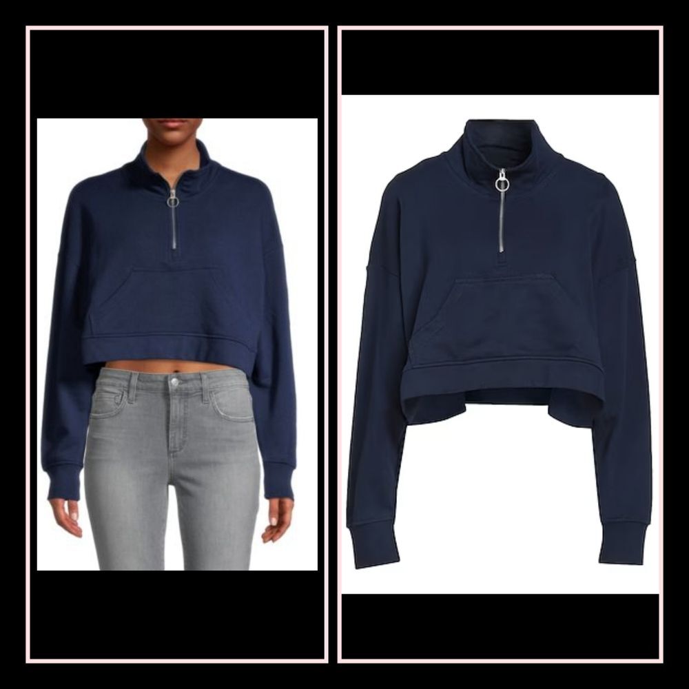 WEWOREWHAT Cropped Sweatshirt | size S | NWT | Half Zip | Dark Navy Blue